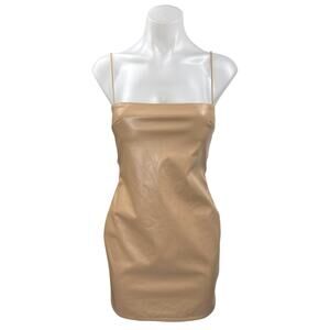 Hey Babe Brown Faux Leather Sleeveless Cami Camisole Mini Bodycon Tank Dress M